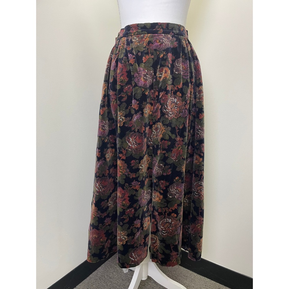 Vintage F.A. Chatta Ltd Floral Velvet Maxi Skirt 6 Cotton High Waist Boho